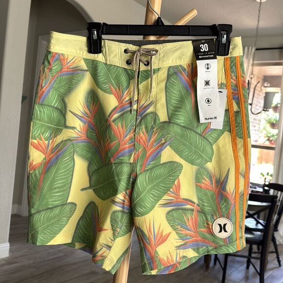 NWT Hurley Board Shorts Swim Phantom Quick Dry 4 Way Stretch Tropical 30 Yellow - Picture 4 of 12